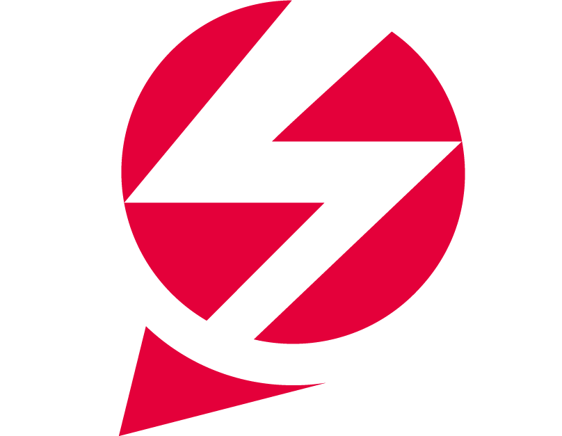 Abstraktes Blitzsymbol in einem roten Kreis als zentrales Logo-Element der EDS Elektro- und Datentechnik Service GmbH – steht für Energie, Technikkompetenz und moderne Markenidentität